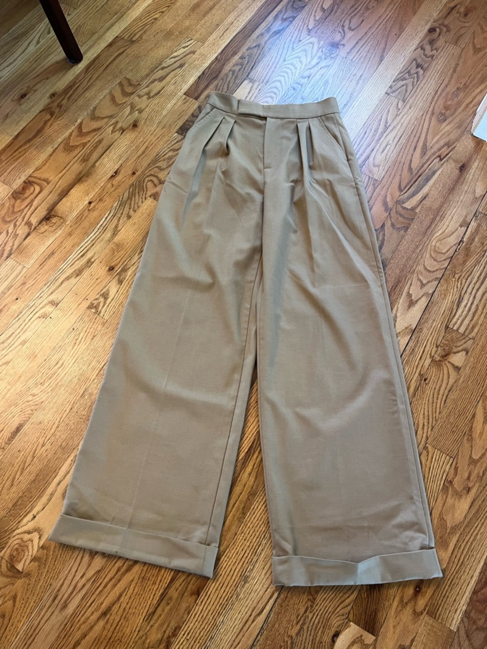 Sophie Rue Pleated Wide Leg Trousers Tan Camel XS High Waisted Tucked Pant b5